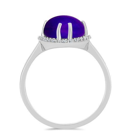 Silberring mit lila Jade und weißem Topas