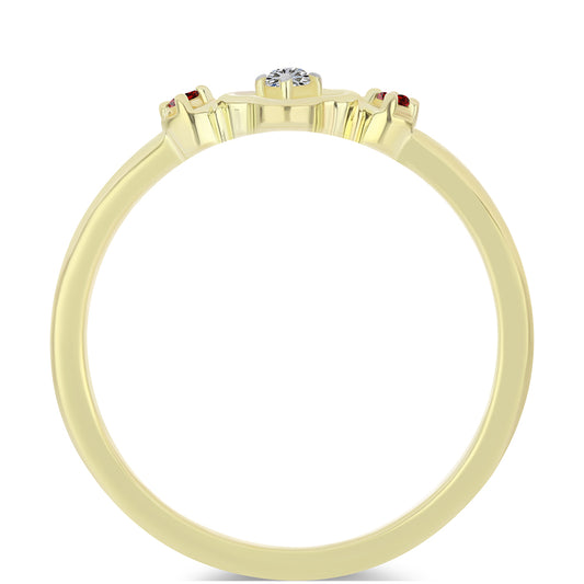 Goldplattierter Silberring mit rotem Diamant und weißem Diamant
