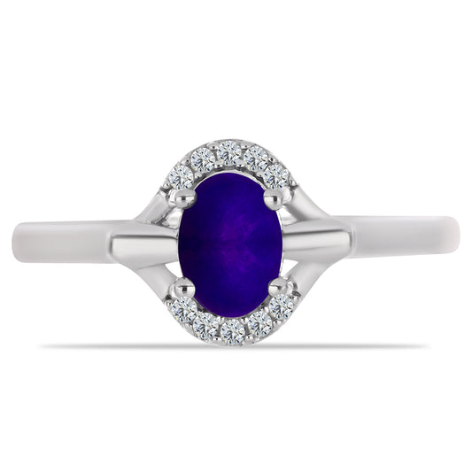 Silberring mit lila Jade und weißem Topas