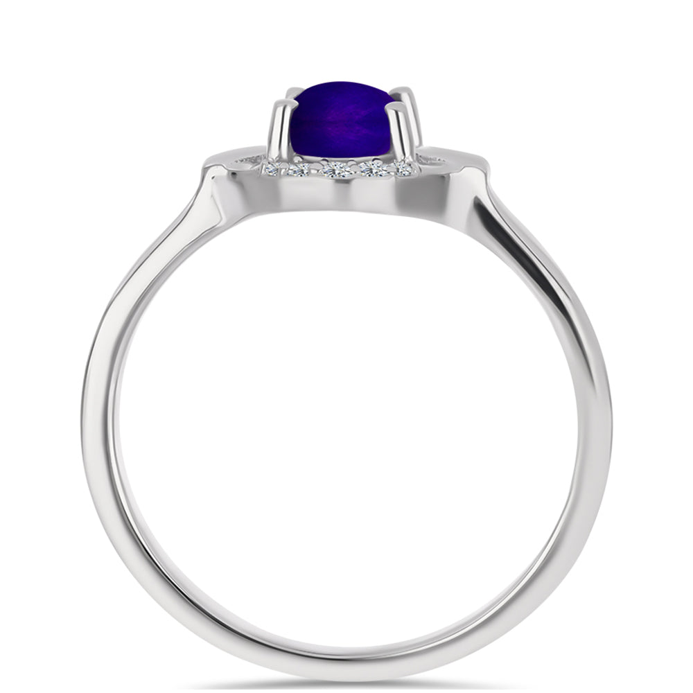 Silberring mit lila Jade und weißem Topas