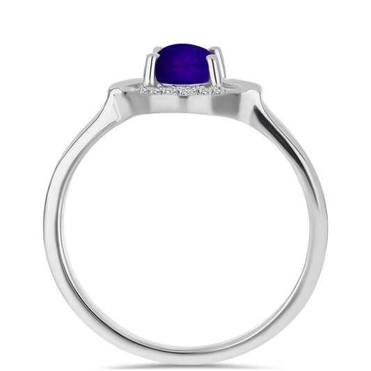Silberring mit lila Jade und weißem Topas