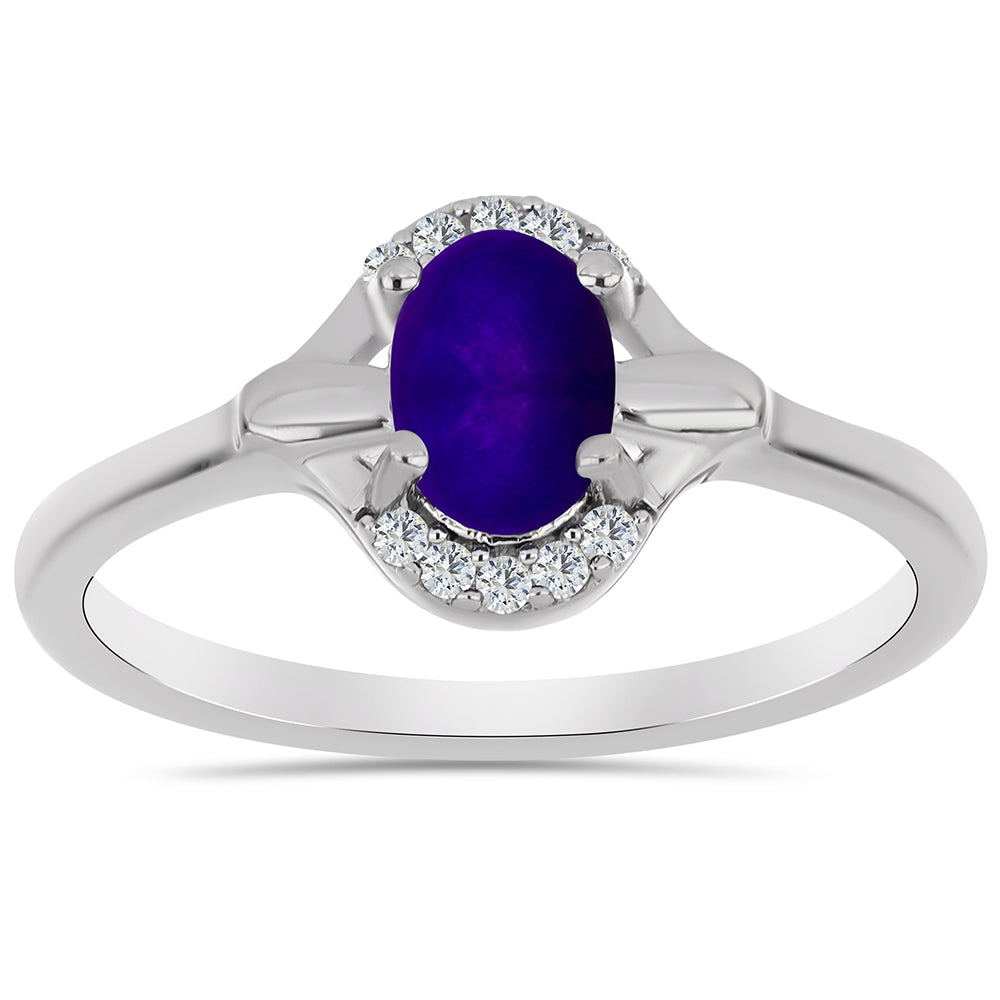 Silberring mit lila Jade und weißem Topas