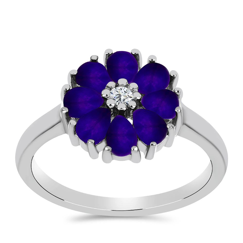 Silberring mit lila Jade und weißem Topas