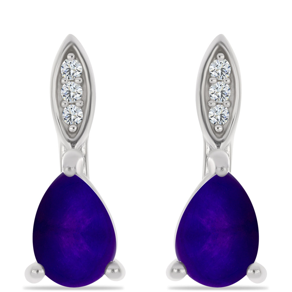 Silberohrringe mit lila Jade und weißem Topas 1 