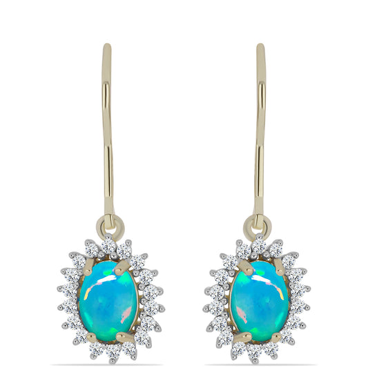 Goldplattierte Silberohrringe mit äthiopischem Paraiba-Blauopal und weißem Topas
