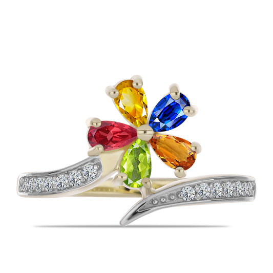Goldplattierter Silberring mit regenbogenfarbenem Rosebery Saphir und weißem Topas