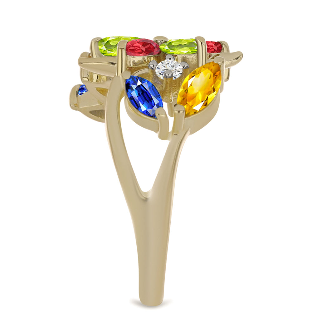 Goldplattierter Silberring mit regenbogenfarbenem Rosebery Saphir und weißem Topas 4 