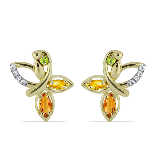 Goldplattierte Silberohrringe mit regenbogenfarbenem Rosebery Saphir und weißem Topas