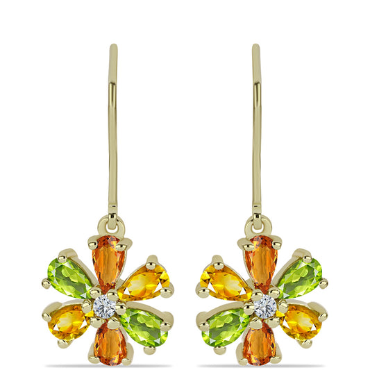 Goldplattierte Silberohrringe mit regenbogenfarbenem Rosebery Saphir und weißem Topas