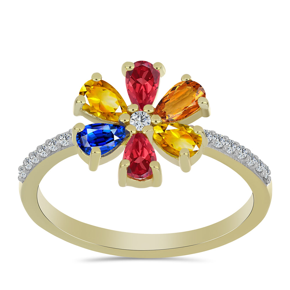 Goldplattierter Silberring mit regenbogenfarbenem Rosebery Saphir und weißem Topas 3 