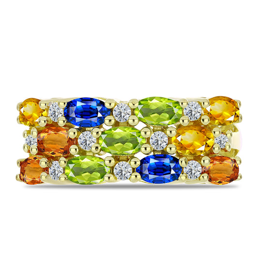 Goldplattierter Silberring mit regenbogenfarbenem Rosebery Saphir und weißem Topas