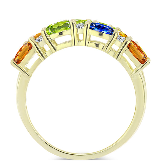Goldplattierter Silberring mit regenbogenfarbenem Rosebery Saphir und weißem Topas