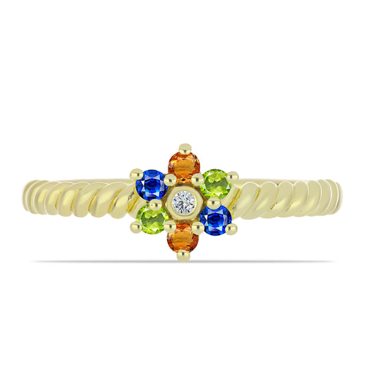 Goldplattierter Silberring mit regenbogenfarbenem Rosebery Saphir und weißem Topas