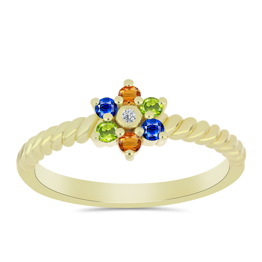 Goldplattierter Silberring mit regenbogenfarbenem Rosebery Saphir und weißem Topas 3 