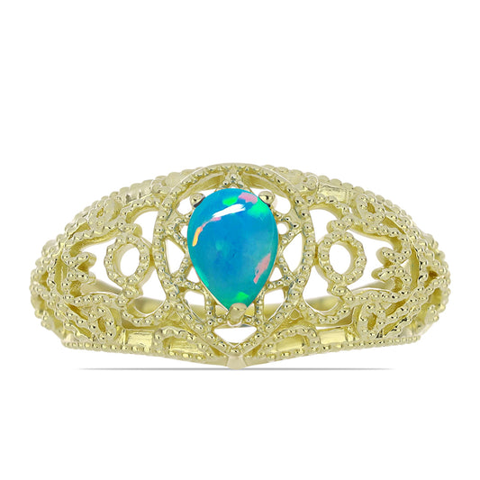Goldplattierter Silberring mit äthiopischem Paraiba-Blauopal