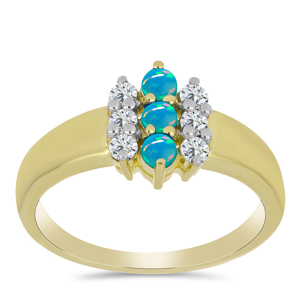 Goldplattierter Silberring mit äthiopischem Paraiba-Blauopal und weißem Topas