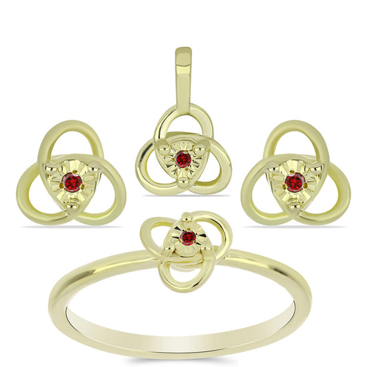 schmuckgarnitur aus Goldplattierte Silber mit rotem Diamant