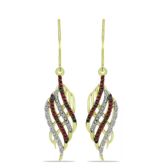 Goldplattierte Silberohrringe mit rotem Diamant und weißem Diamant