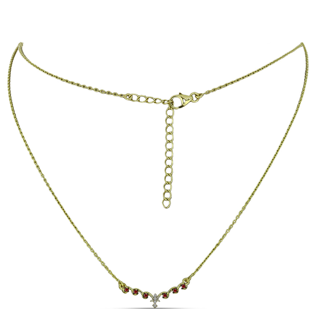 Goldplattierte Silberhalskette mit rotem Diamant und weißem Diamant
