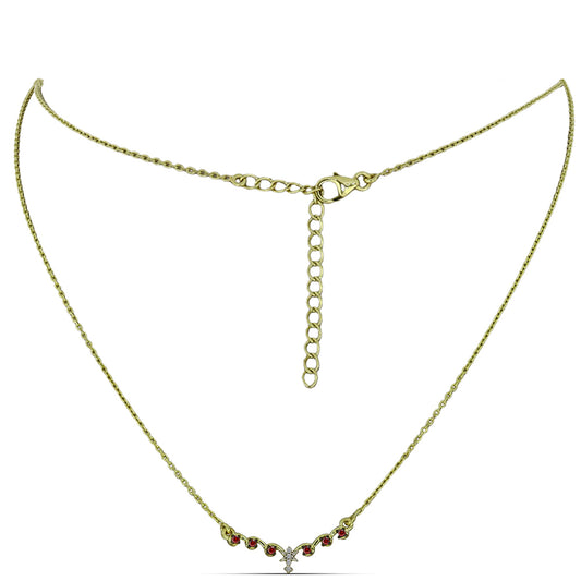 Goldplattierte Silberhalskette mit rotem Diamant und weißem Diamant