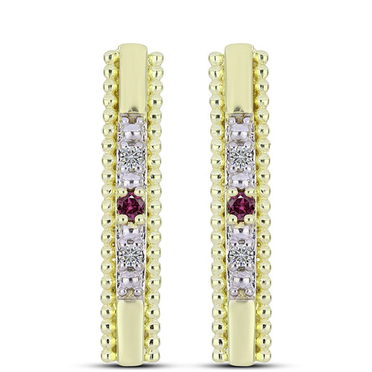Goldplattierte Silberohrringe mit lila Diamant und weißem Diamant