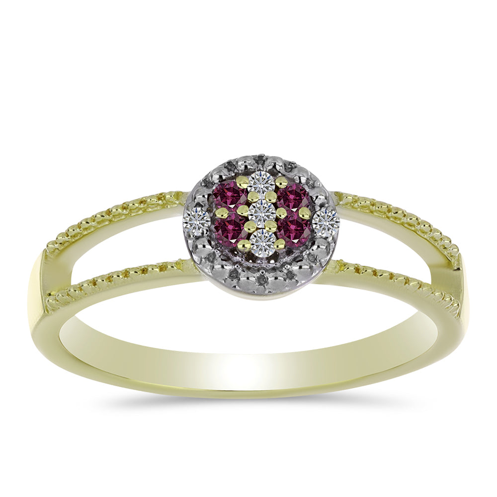 Goldplattierter Silberring mit lila Diamant und weißem Diamant 3 
