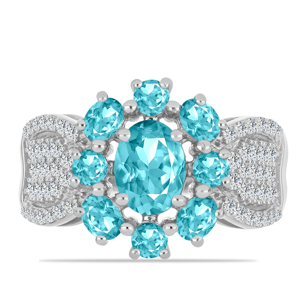 Silberring mit Paraiba Quarz und weißem Topas 1 