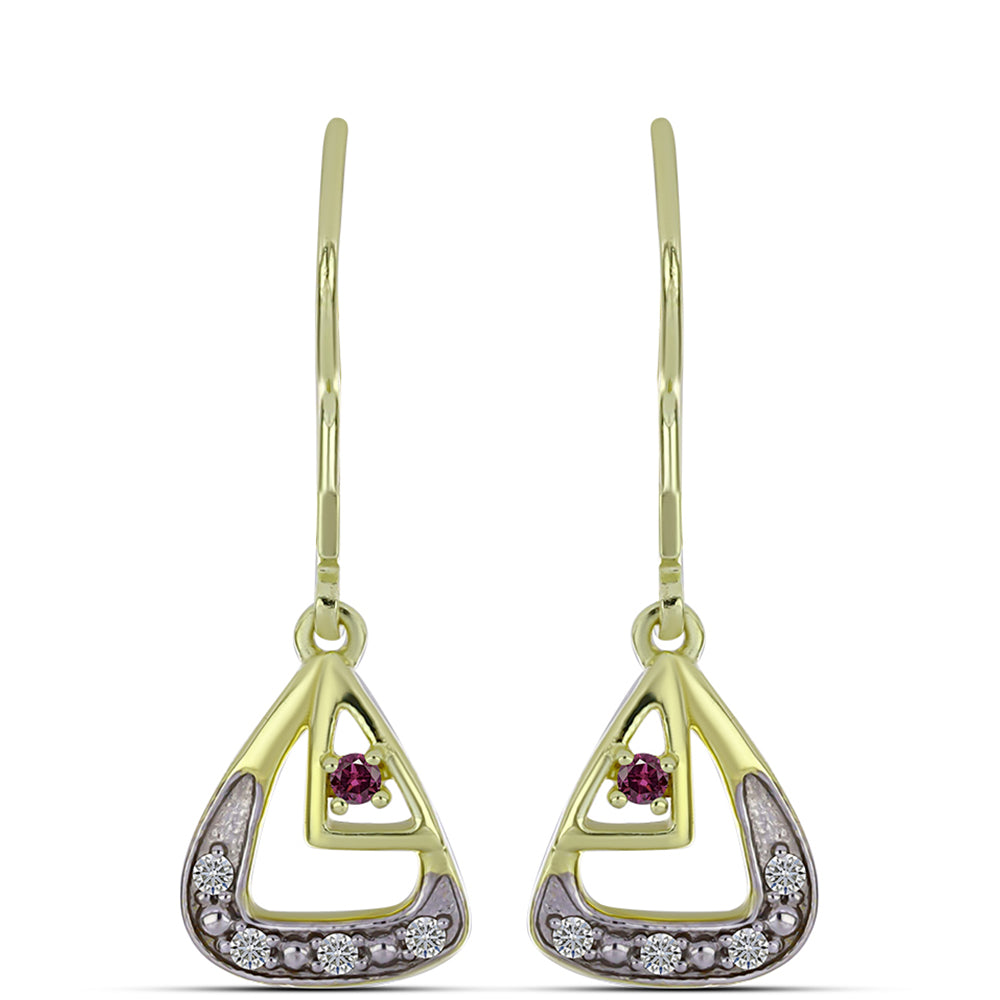 Goldplattierte Silberohrringe mit lila Diamant und weißem Diamant