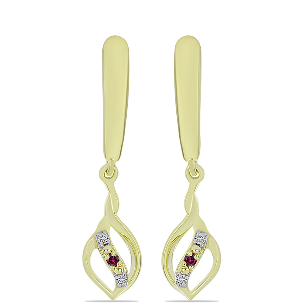 Goldplattierte Silberohrringe mit lila Diamant und weißem Diamant 1 