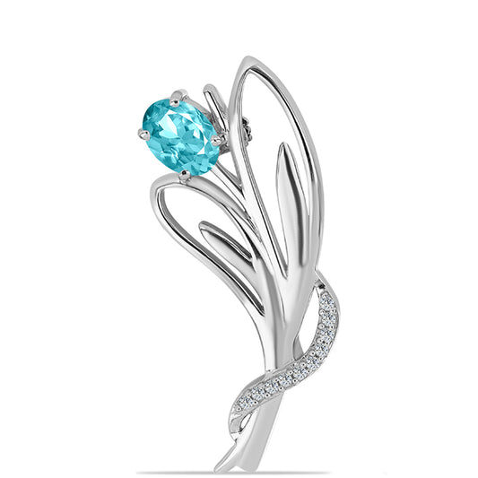 Silberbrosche mit Paraiba Quarz und weißem Topas