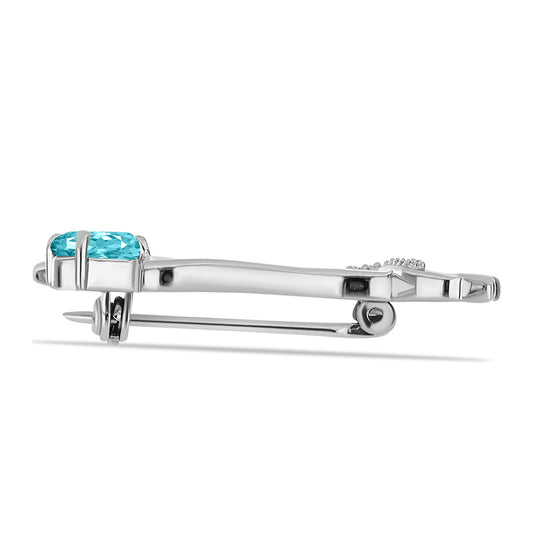 Silberbrosche mit Paraiba Quarz und weißem Topas