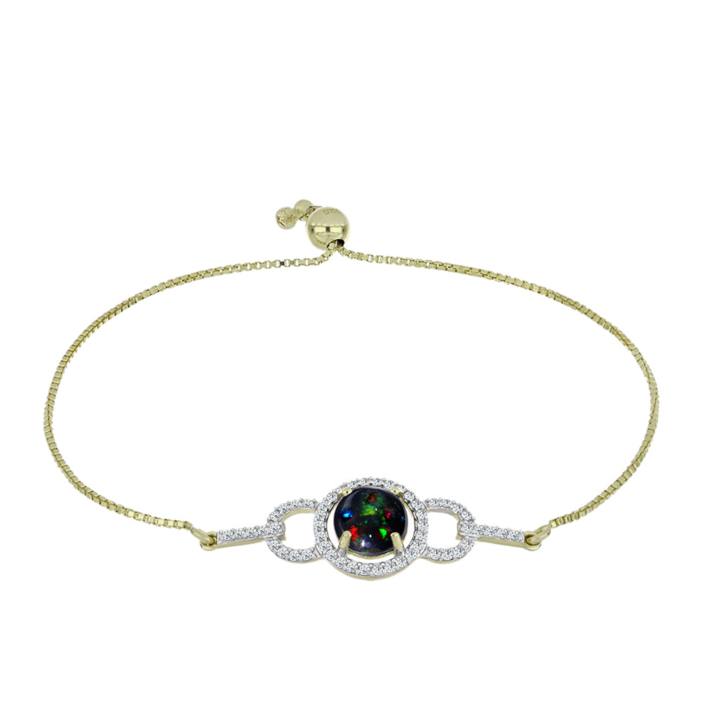 Goldplattiertes Silberarmband mit mitternachtsschwarzem äthiopischen Opal aus Lega Dembi und weißem Topas 1 