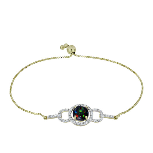 Goldplattiertes Silberarmband mit mitternachtsschwarzem äthiopischen Opal aus Lega Dembi und weißem Topas