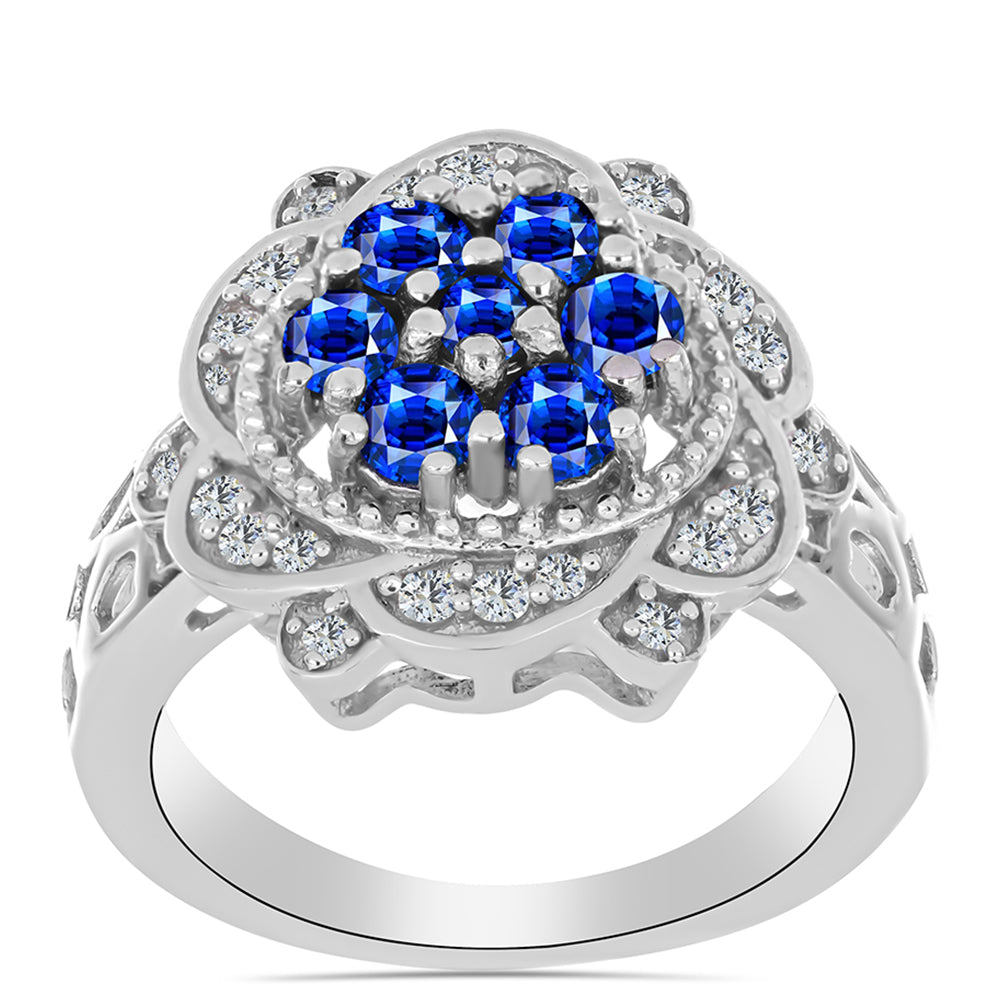 Silberring mit australischem blauem Saphir und weißem Topas 3 