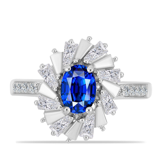 Silberring mit australischem blauem Saphir und weißem Zirkon