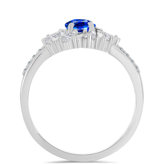 Silberring mit australischem blauem Saphir und weißem Zirkon