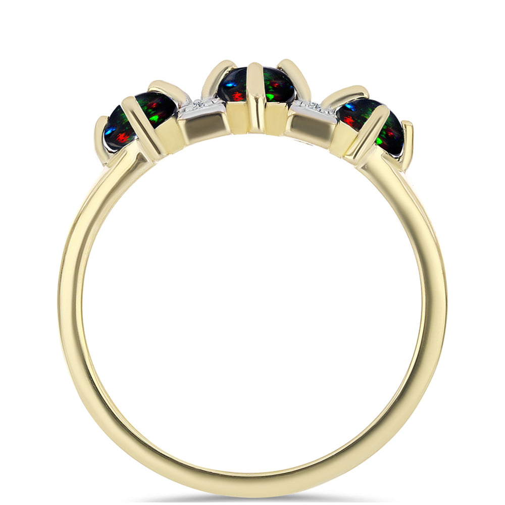 Goldplattierter Silberring mit mitternachtsschwarzem äthiopischen Opal aus Lega Dembi und weißem Topas