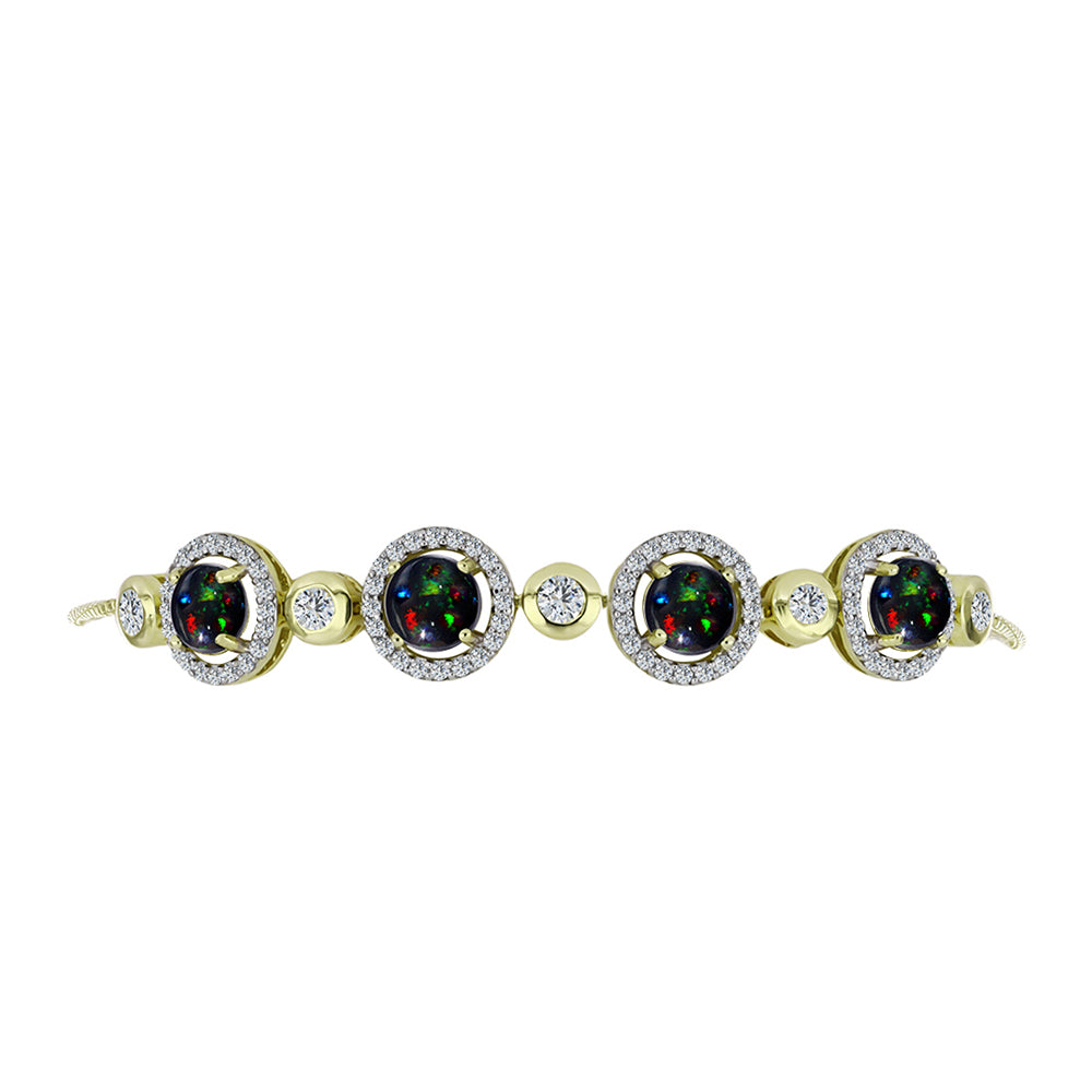 Goldplattiertes Silberarmband mit mitternachtsschwarzem äthiopischen Opal aus Lega Dembi und weißem Topas 2 