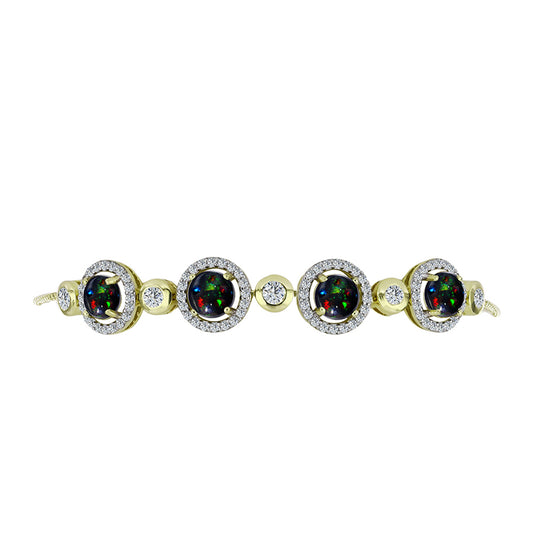 Goldplattiertes Silberarmband mit mitternachtsschwarzem äthiopischen Opal aus Lega Dembi und weißem Topas