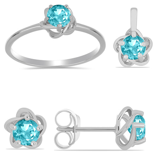 schmuckgarnitur aus Silber mit Paraiba Quarz