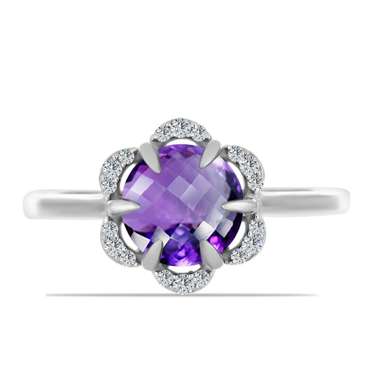 Silberring mit marokkanischem Amethyst und weißem Topas
