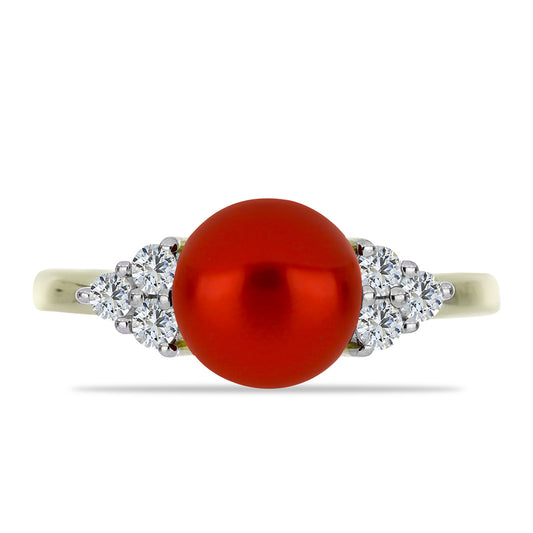Goldplattierter Silberring mit roter Süßwasserperle und weißem Topas