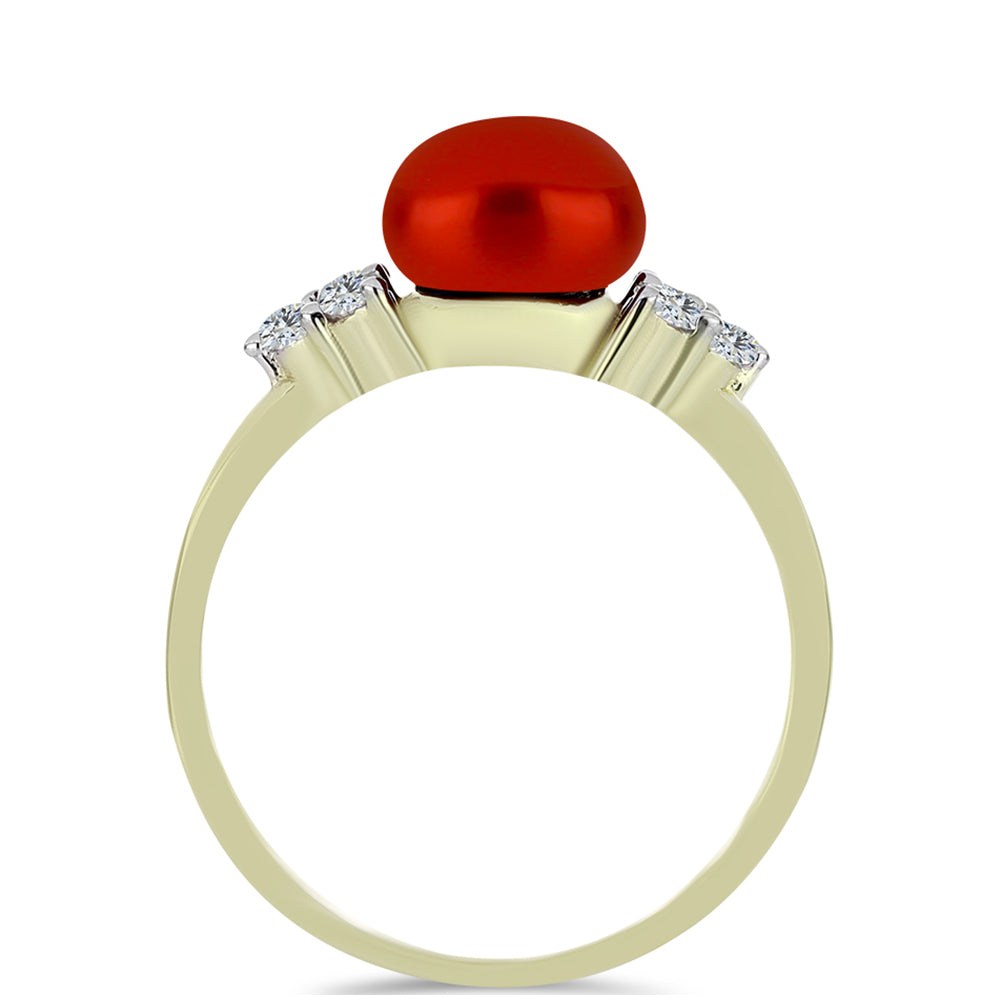 Goldplattierter Silberring mit roter Süßwasserperle und weißem Topas 2 
