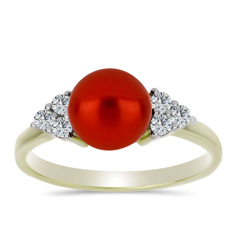 Goldplattierter Silberring mit roter Süßwasserperle und weißem Topas 3 