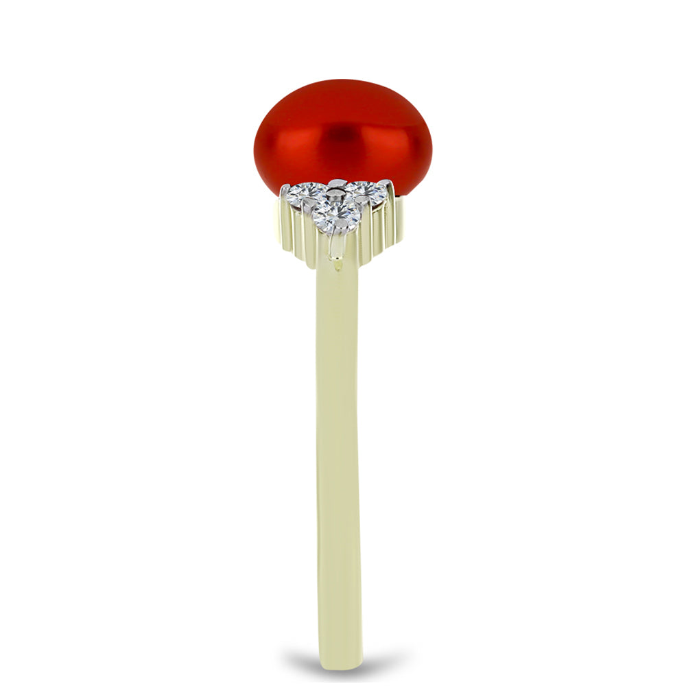 Goldplattierter Silberring mit roter Süßwasserperle und weißem Topas 4 