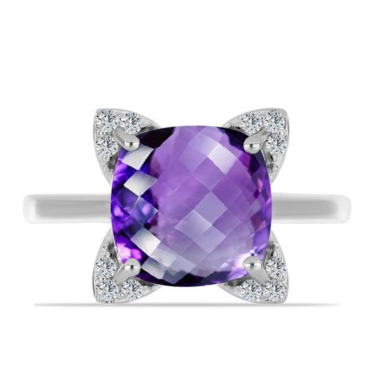 Silberring mit marokkanischem Amethyst und weißem Topas