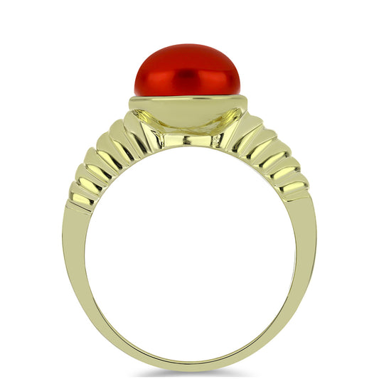 Goldplattierter Silberring mit roter Süßwasserperle