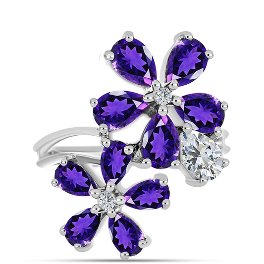 Silberring mit marokkanischem Amethyst und weißem Topas