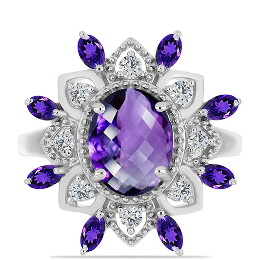 Silberring mit marokkanischem Amethyst und weißem Topas
