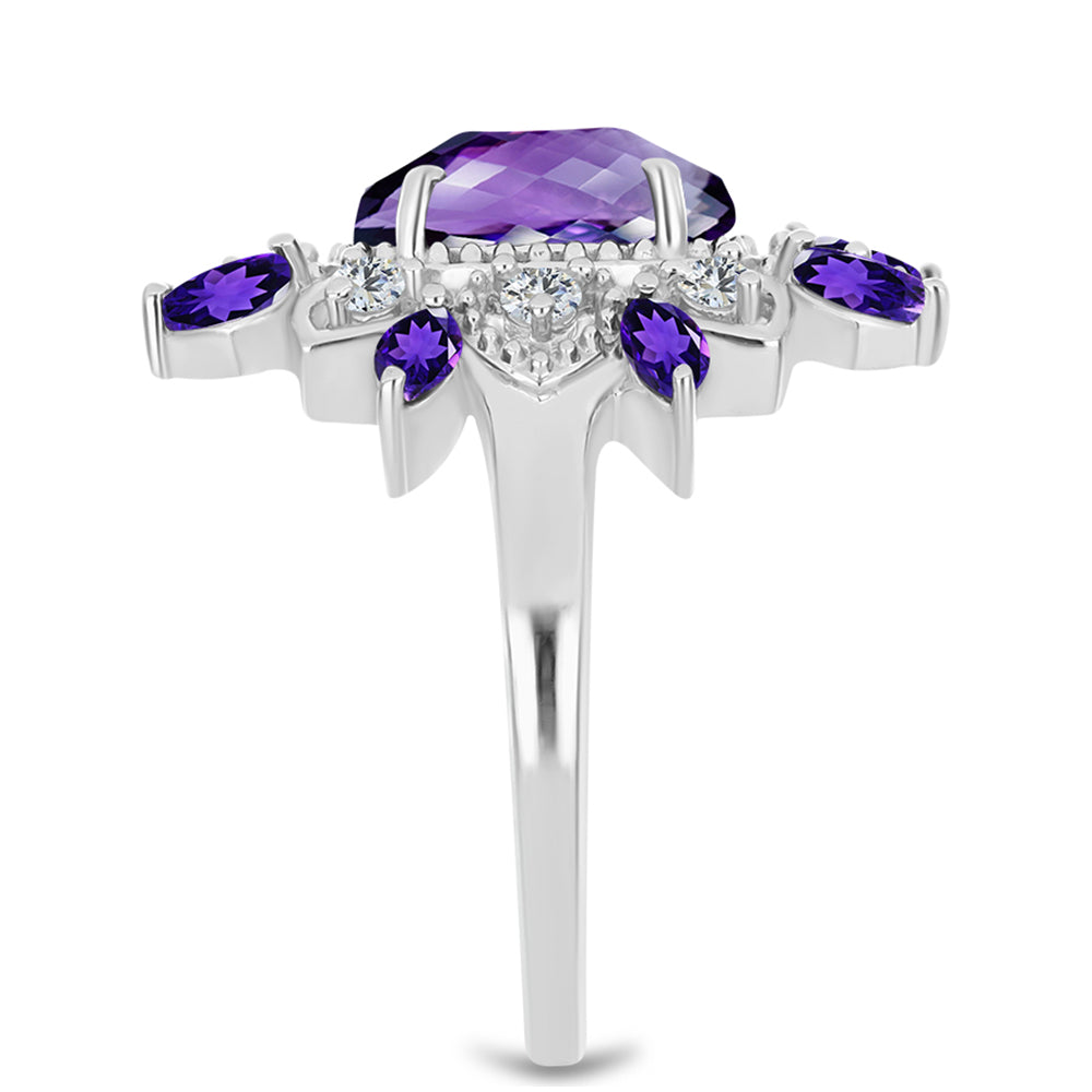 Silberring mit marokkanischem Amethyst und weißem Topas